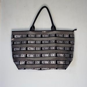 Victoria's Secret Large Tote Bag Black With Silver Sequins